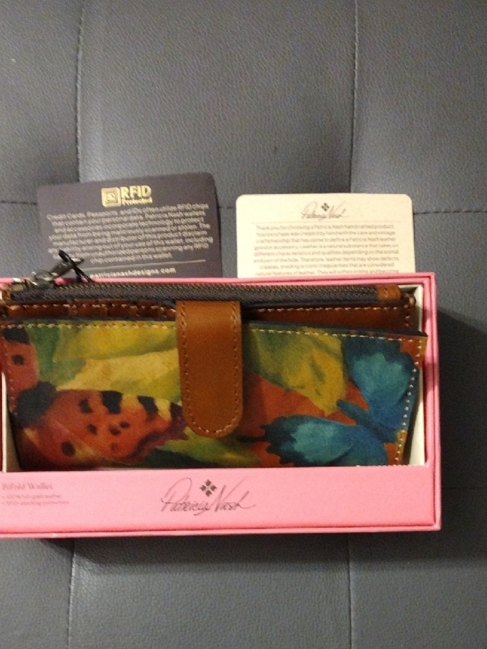 Patricia Nash Multicolor Floral Leather Wallet with Brown Snap - Picture 2 of 5